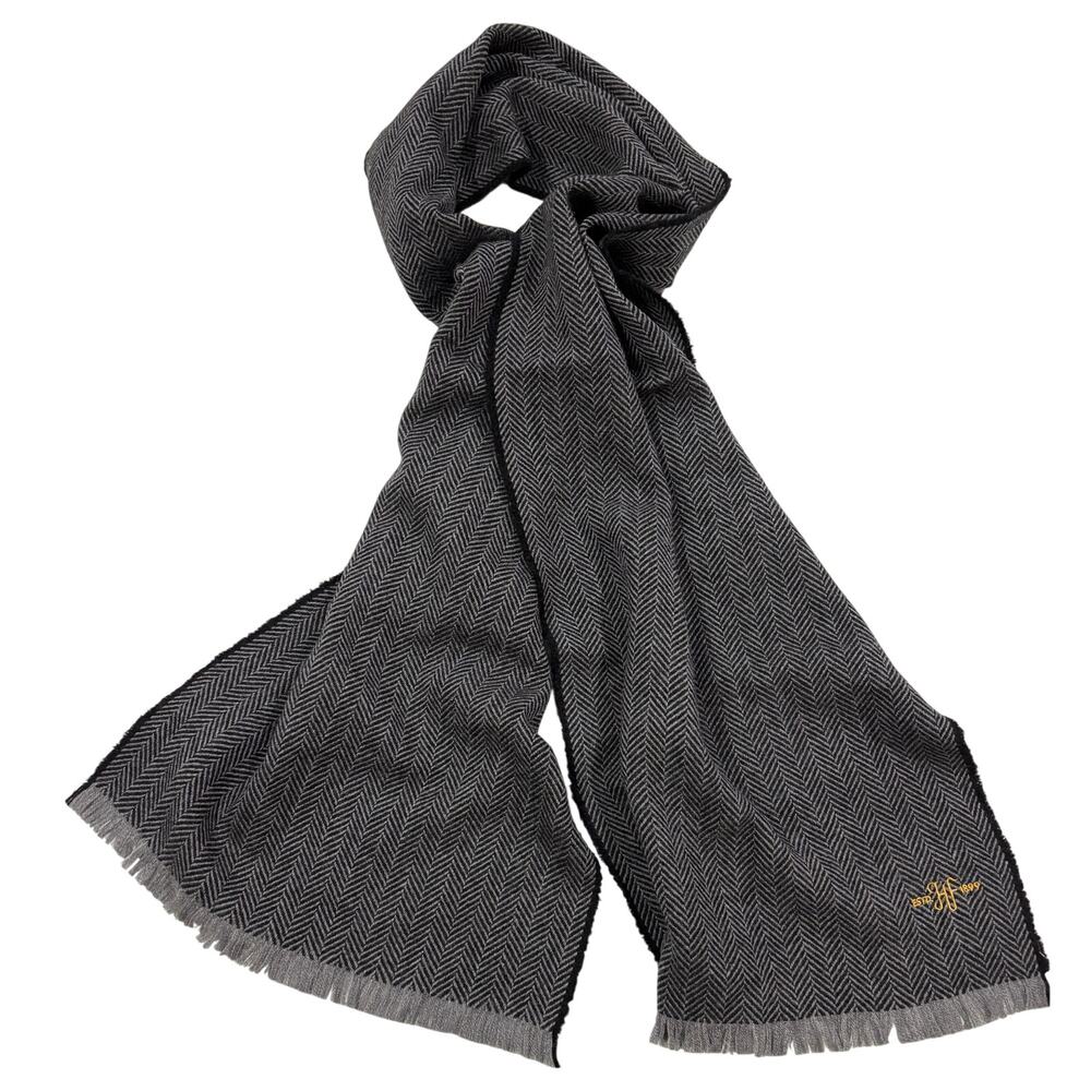 15-97(5) HICKEY FREEMAN NWT 100% Merino Wool Fringe Scarf Gray 36"L